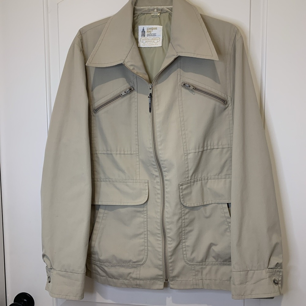 Vtg 70's London Fog Men's Jacket‎ 44L Tan Lightweight Pockets Zip